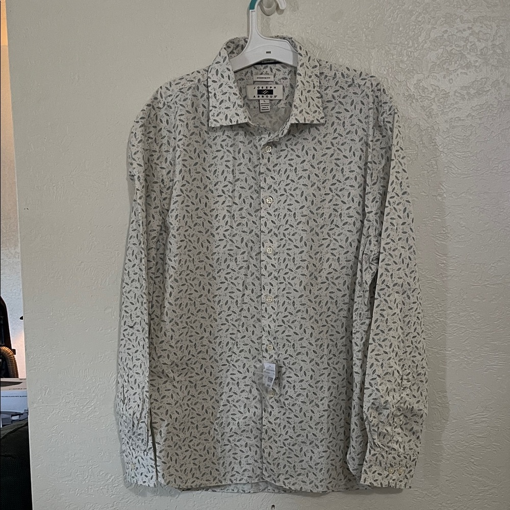 Joseph Abboud  Men's White and Green Patterned Shirt